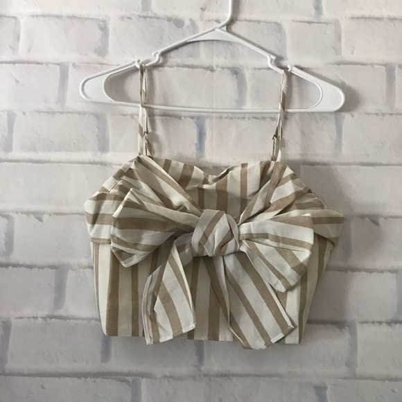 J.O.A. Tops - J.O.A | striped bow tie front crop top